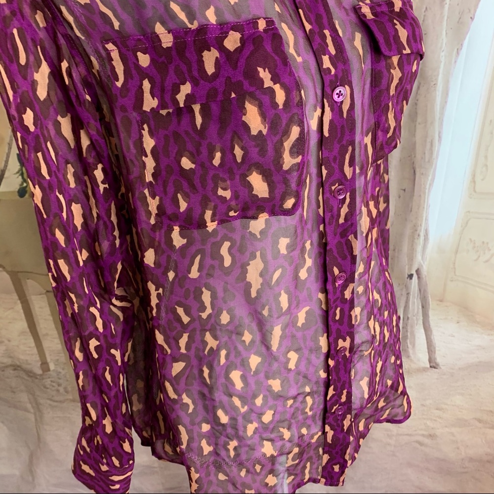 Equipment Sheer Pink Leopard Animal Button down - Picture 8 of 14